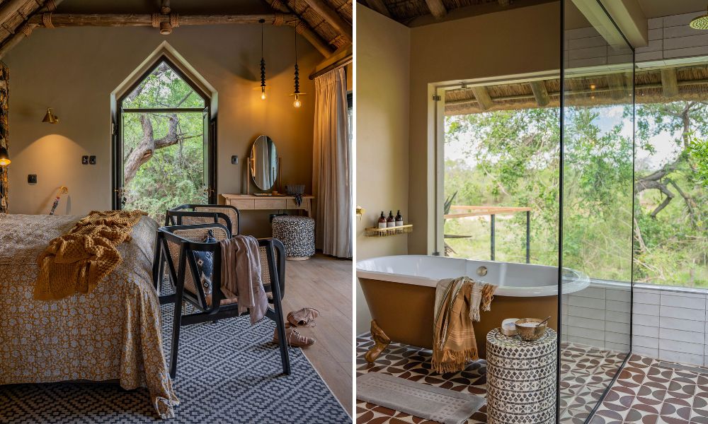 Interior of a luxury suite at Thornybush Game Lodge in South Africa.