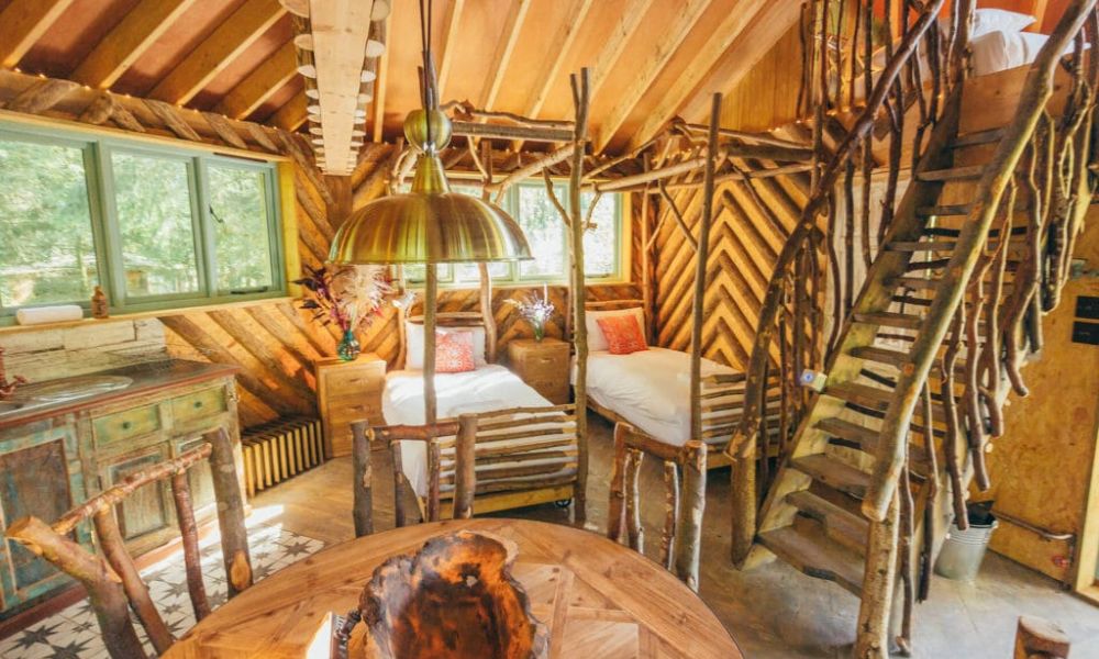 Rustic look of Tilia Treehouse at West Lexham Manor.