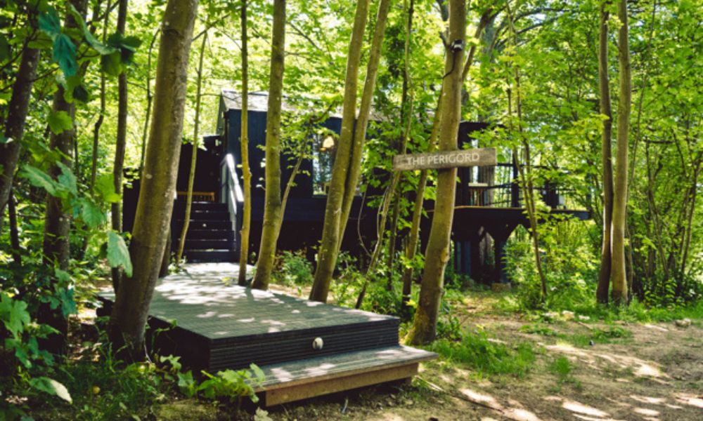 The Perigord Treehouse by Wild Escapes at Fullterton Farm in Hampshire offering family-friendly Tree house holidays in the UK.
