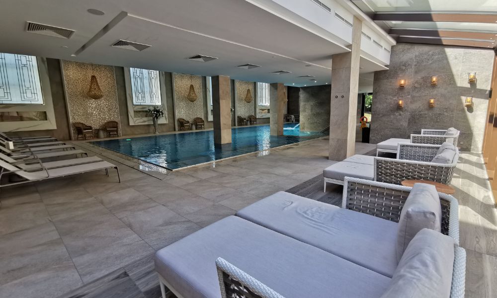 Main indoor pool area of the Thermia Palace spa hotel in Slovakia.