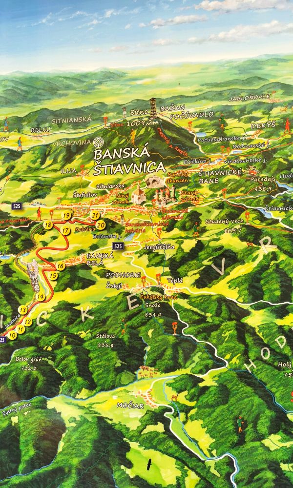 Map of Banska Stiavnica and the surrounding area.
