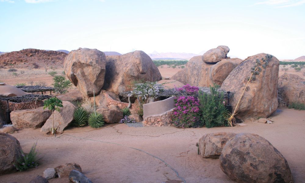 Room built into the rocks at Camp Kipwe in Damaraland in Namibia.