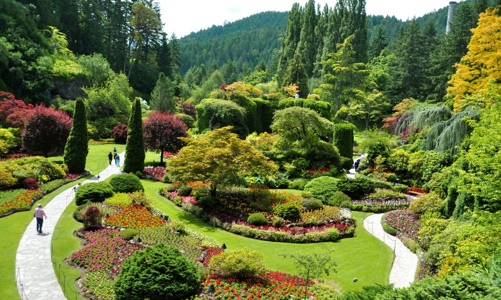 The Sunken Gardens at The Butchart Gardens in Victoria, BC on Vancouver Island is one of the best things to do on Vancouver Island with kids.