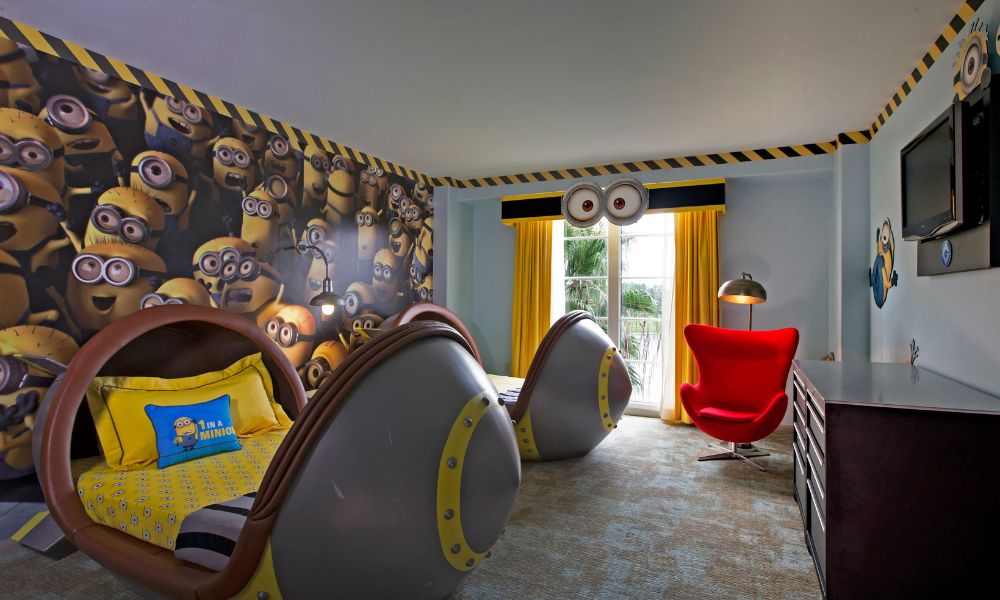 Minion themed kids bedroom at Loews Portofino Bay at Universal Orlando.
