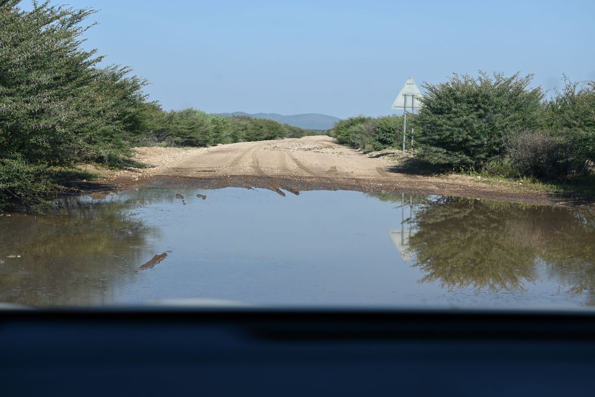 Flooded road in Namibia.