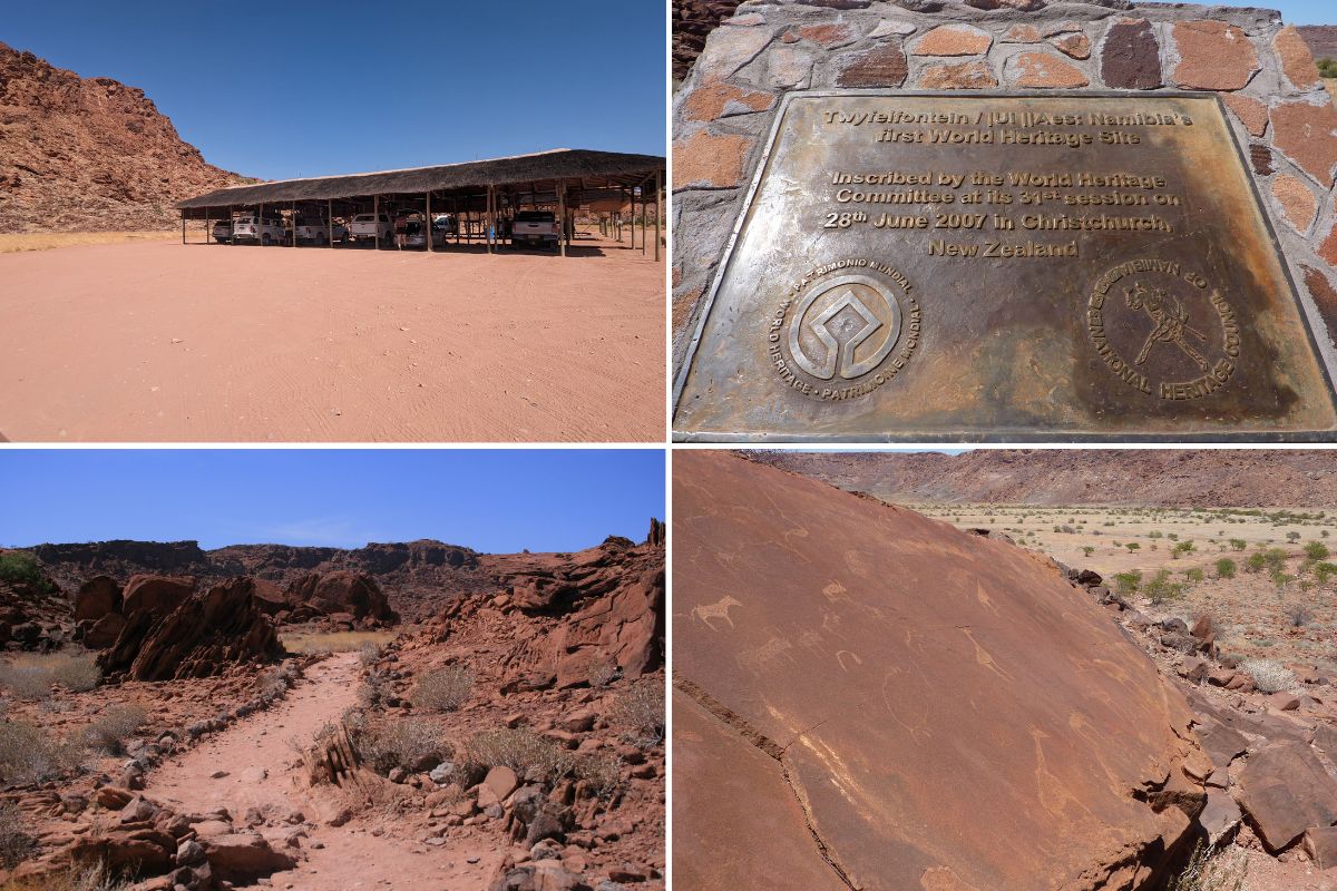Images of Twyfelfontein rock carvings in Namibia.