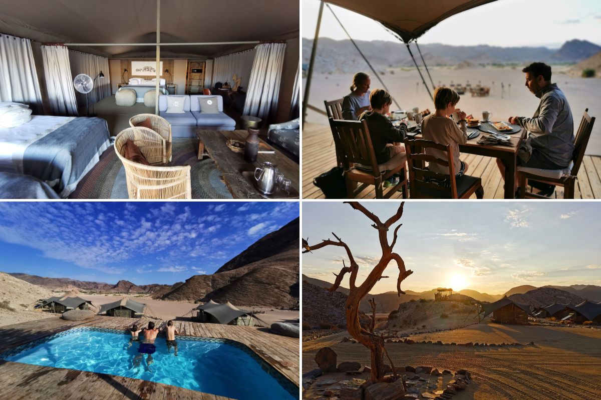 Images of a family at Hoanib Valley Camp in the Hoanib Valley in Namibia.