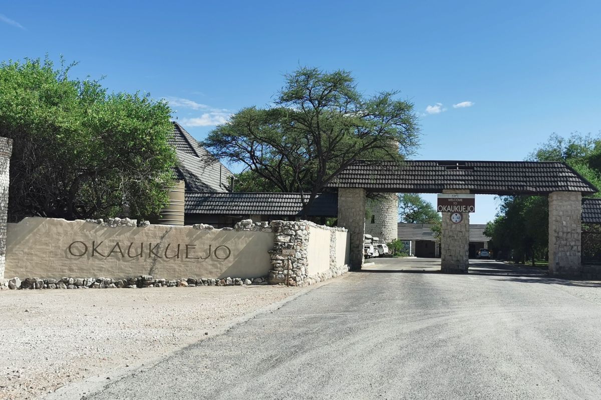 Entrance to Okaukuejo Camp in Etosha National Park in Namibia.
