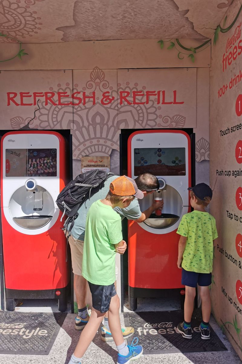 Family using the Refresh & Refill station at Chessington World of Adventures.