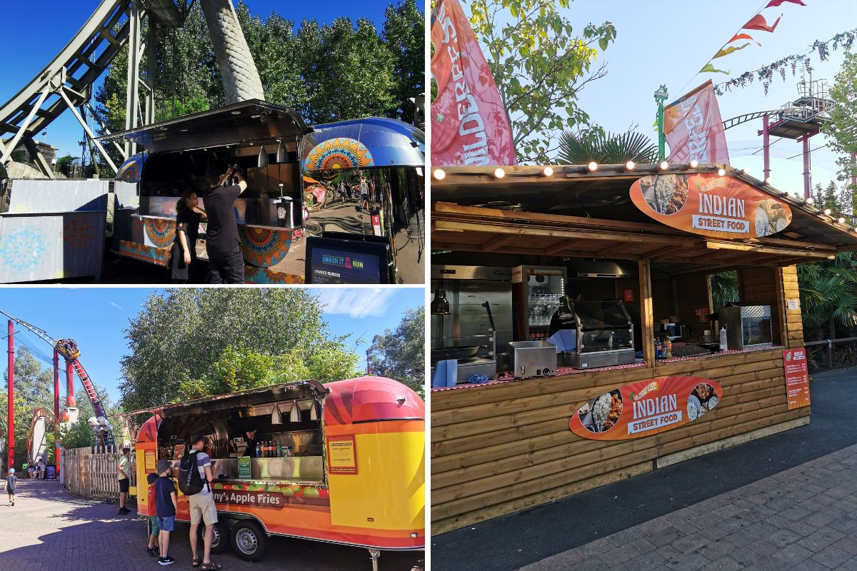 Street food outlets at Chessington World of Adventures Resort.