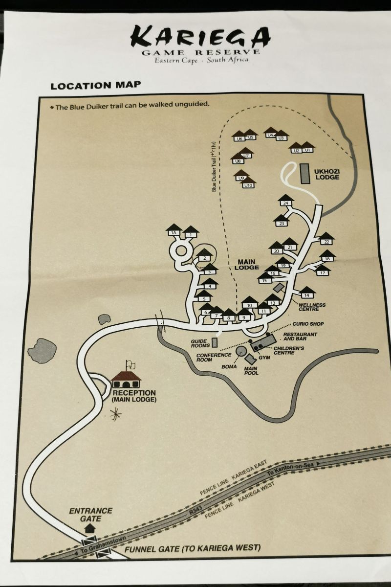 Map of Kariega Game Rerserve Main Lodge.